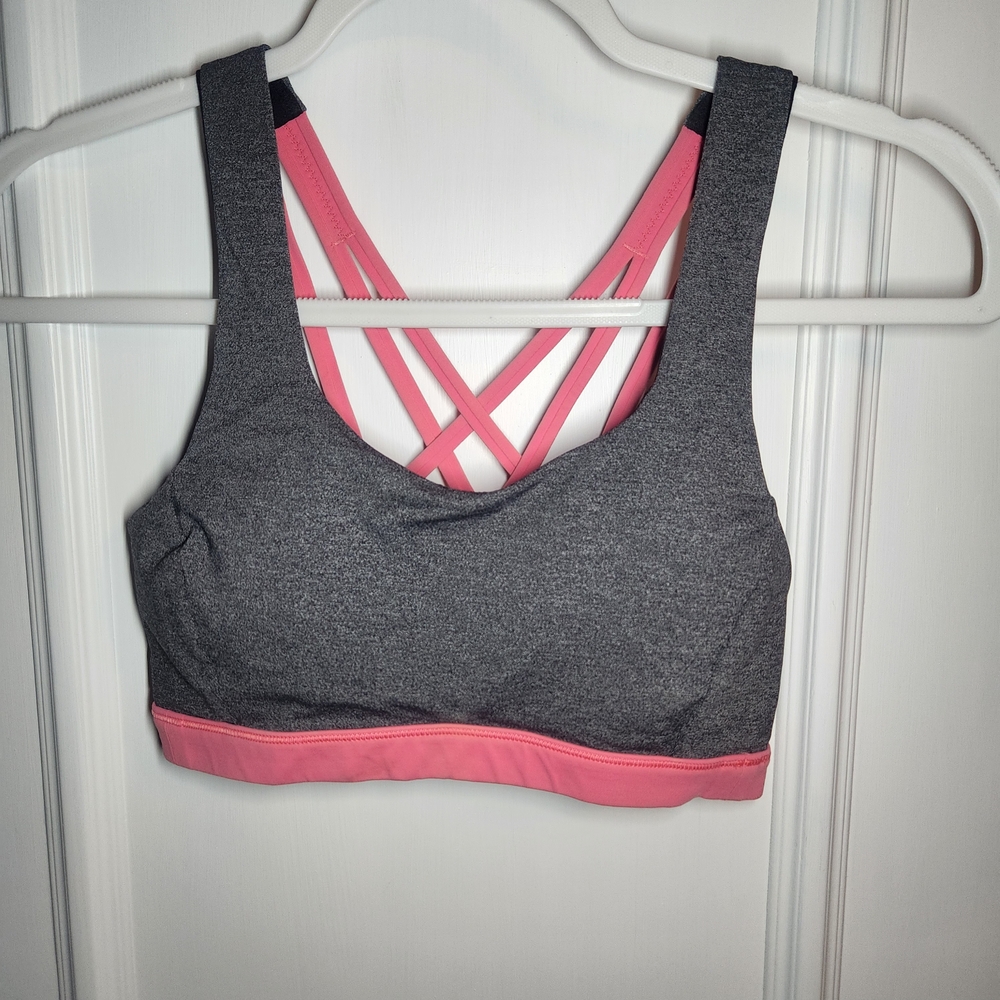 lululemon ENERGY EXHALE Gray and Pink Sports Bra SZ 4